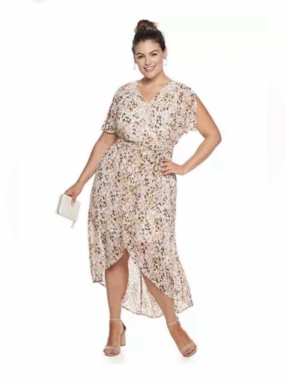 EVRI Floral High-Low V-Neck Dress in Blush and Neutral